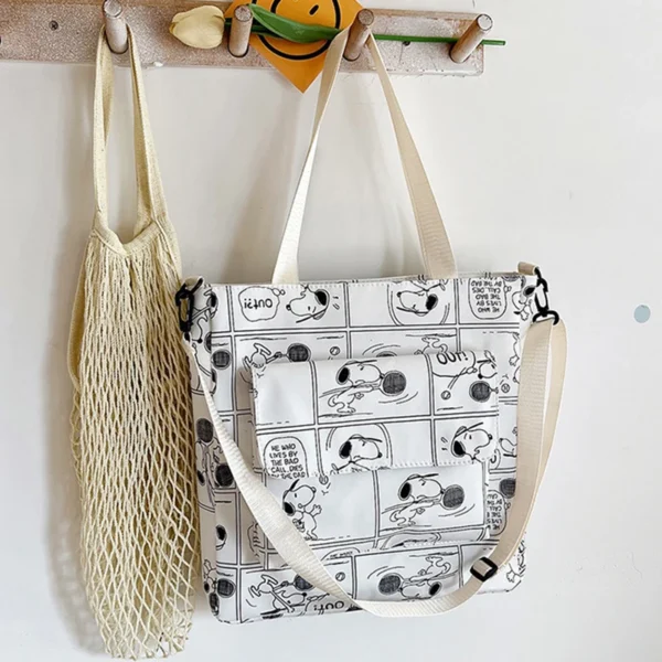 White Peanuts Comic Tote Bag