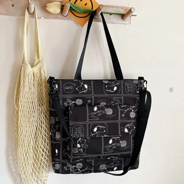 Black Peanuts Comic Tote Bag